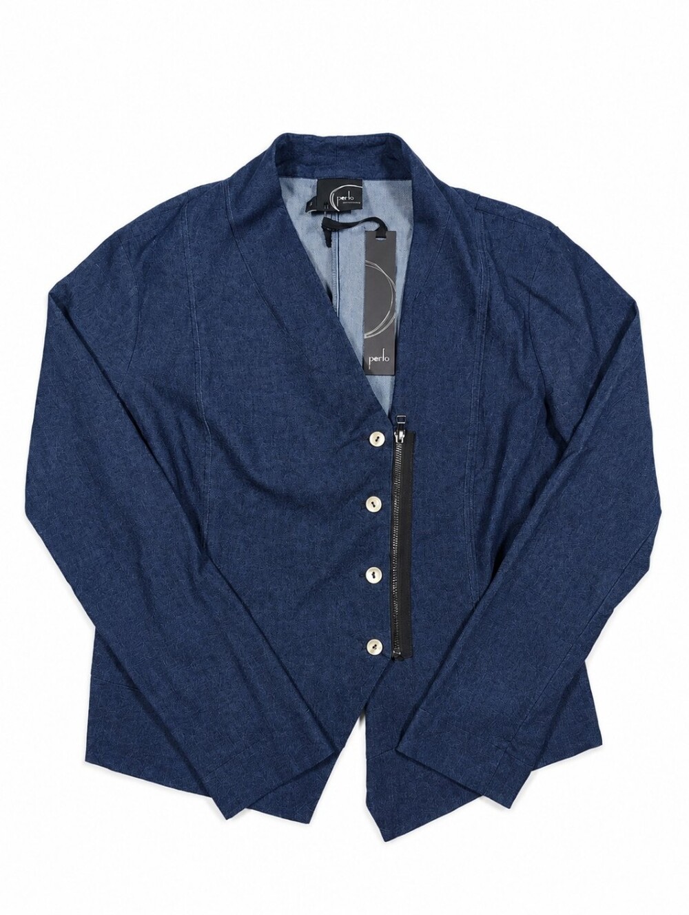 NWT Porto San Francisco Farallon Asymmetrical Navy Jacket Size 4 Made In Italy